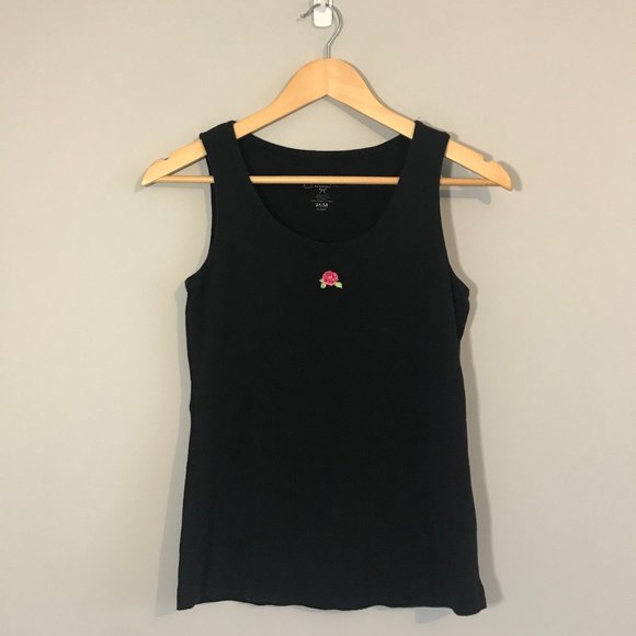 🌿Jasmine | Black Minimalist Embroidered Rose Tank - Picture 1 of 2